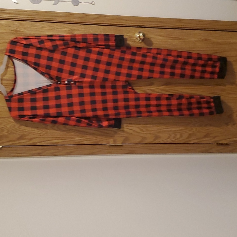 Adult XL pajama onesie red black plaid winter